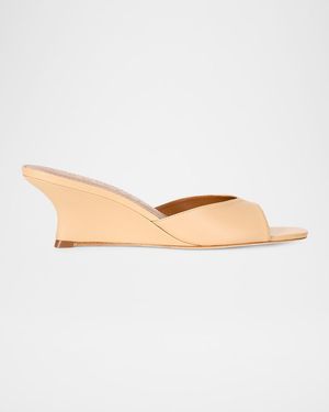 STAUD Brigitte Leather Wedge Sandals - White