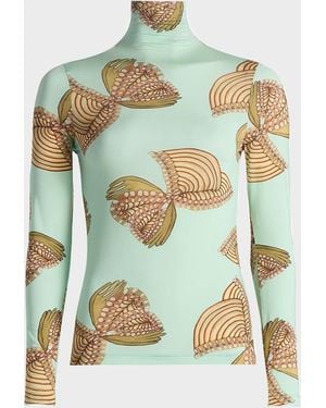 Ulla Johnson Aurelia Jersey Long-Sleeve Turtleneck Top - Green