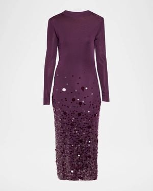 Carolina Herrera Embellished Knit Long-Sleeve Midi Dress - Purple