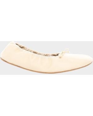The Row Leather Bow Ballerina Flats - Natural