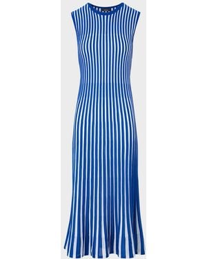 Akris Striped Plisse Silk Knit Midi Dress - Blue