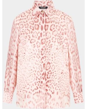 Roberto Cavalli Leopard-Print Silk Button-Down Shirt - Pink