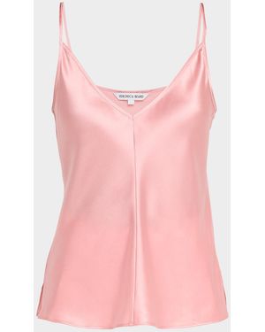 Veronica Beard Toby V-Neck Satin Top - Pink