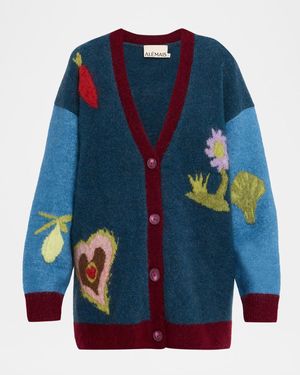 ALÉMAIS Fredo Colorblock V-Neck Cardigan - Blue