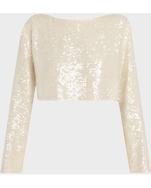 LAPOINTE Sequined Long-Sleeve Boxy Crop Top - White
