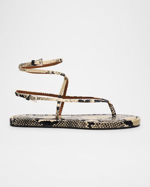 Paris Texas Hydra Snake-Embossed Strappy Sandals - Metallic