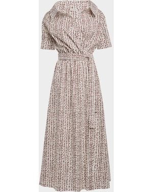 Altuzarra Lydia Abstract-Print Waist-Tie Midi Shirtdress - Pink