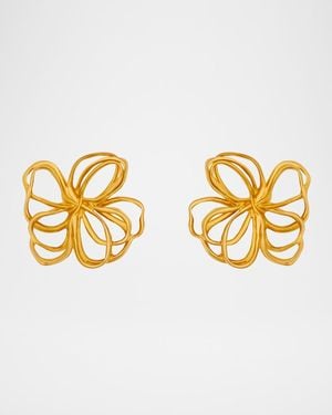 Oscar de la Renta Wire Flower Stud Earrings - Metallic