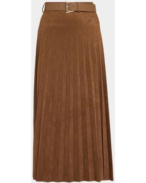 MILLY Nayla Pleated A-Line Midi Skirt - Brown