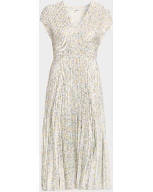 Vince Citrine Bloom Pleated Satin Dress - White