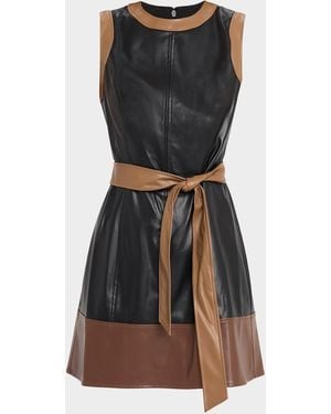 Shoshanna Shanti Contrast-Trim Faux Leather Mini Dress - Black