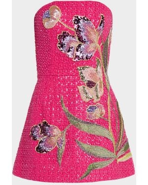 HELSI Frida Floral Applique Strapless Beaded Mini Dress - Pink