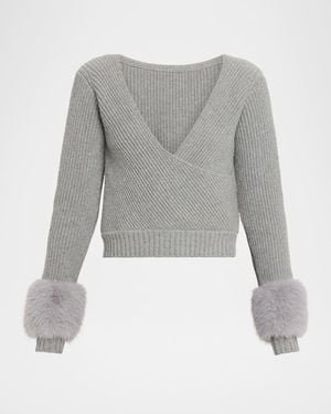 Ramy Brook Lisa Ribbed Surplice Wool-Blend Top - Gray