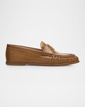Stuart Weitzman Spencer Croc-Embossed Leather Penny Loafers - Brown