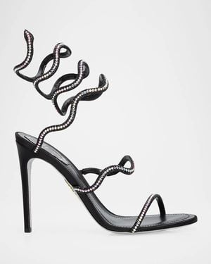 Rene Caovilla 105Mm Embellished Satin Snake-Wrap Sandals - Metallic