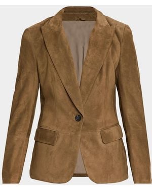 Brunello Cucinelli Suede Single-Breasted Blazer Jacket - Green