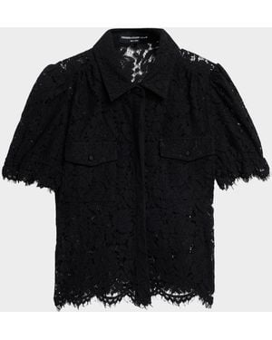 Generation Love Mina Lace Puff-Sleeve Shirt - Black