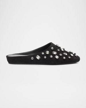 Veronica Beard Narcisa Crystal Suede Mules - Black