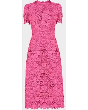 Shoshanna Vivienne Scalloped Floral Lace Midi Dress - Pink
