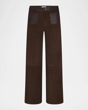 FRAME Suede Slim Wide-Leg Pants - Brown