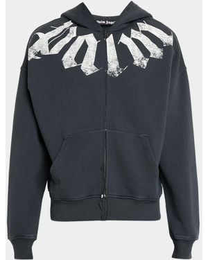 Palm Angels Apos;S Logo Cotton Hoodie - Blue