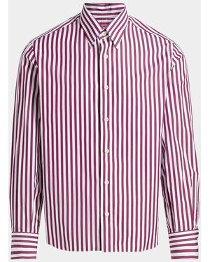 Isaia Bengal Stripe Cotton Shirt - Red