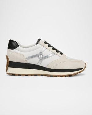 Veronica Beard Valentina Mixed Leather Retro Sneakers - White