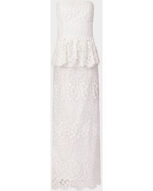 Shoshanna Lotus Lace Peplum Strapless Maxi Dress - White