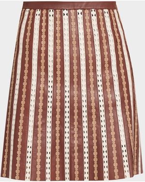Yves Salomon Striped Mixed Media A-Line Skirt - Red