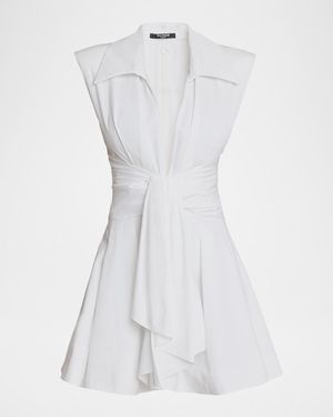 Balmain Sleeveless Cotton Flare Mini Shirtdress - White