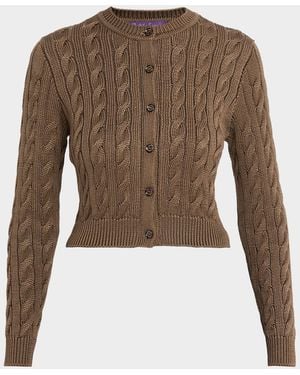 Ralph Lauren Cable-Knit Silk Cropped Cardigan - Brown