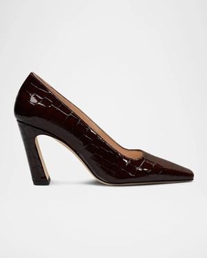 Stuart Weitzman Stassi 85Mm Croc-Embossed Patent Leather Pumps - Brown