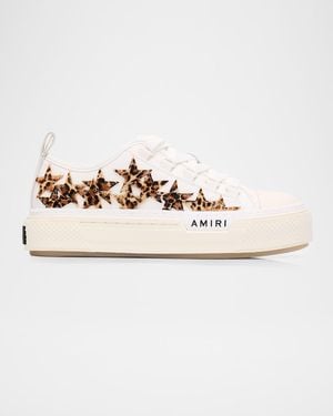 Amiri Stars Low-Top Leopard Calf Hair And Canvas Sneakers - White