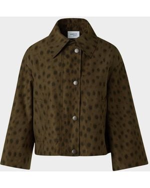 Akris Punto Leopard Brushed Techno Gabardine Short Parka Jacket - Green