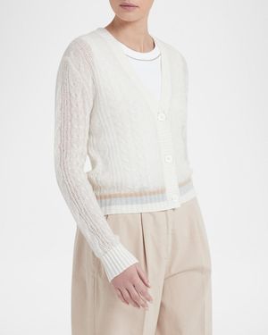 Peserico Sheer Shimmer Cable-Knit Cardigan - White