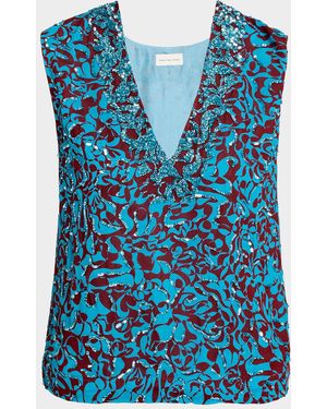 Dries Van Noten V-Neck Sequined Top - Blue