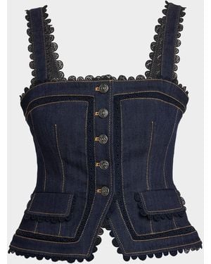 Cinq À Sept Cotton-Blend Lace-Trim Top - Blue
