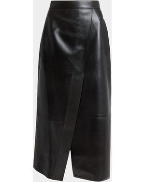 Givenchy Asymmetric Paneled Leather Midi Skirt - Black
