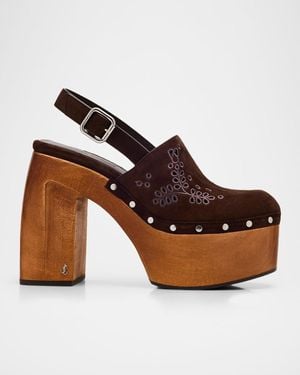 Jimmy Choo Alida Embroidered Suede Platform Clogs - Brown