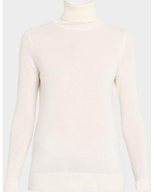 Neiman Marcus Cashmere Basic Turtleneck Top - Gray