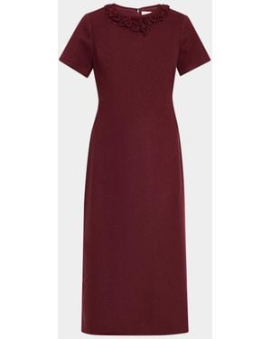 Sachin & Babi Reese Floral Applique Brushed Knit Midi Dress - Red