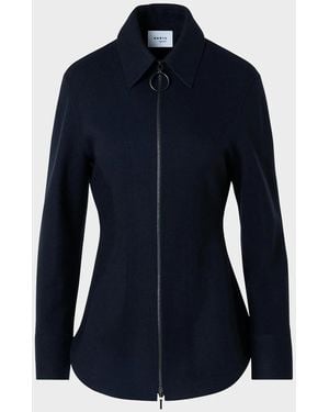 Akris Punto Wool-Cashmere Zip-Front Blouse - Blue