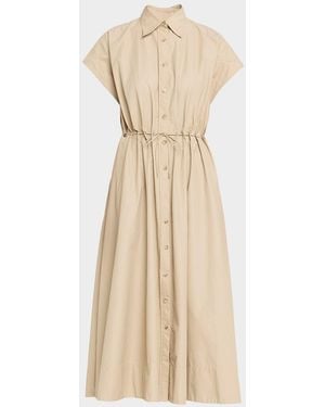 Brandon Maxwell Blake Cap-Sleeve Drawstring Midi Shirtdress - Natural