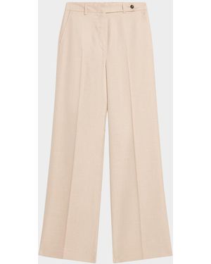 Kiton Metallic Wool-Silk Wide-Leg Pants - Natural