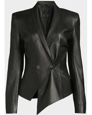Undra Celeste Vintage Double-Breasted Leather Blazer - Black