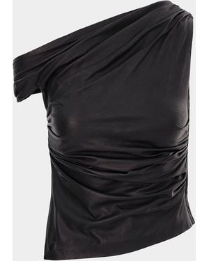 Lamarque Sanne Asymmetric Gathered Leather Top - Black