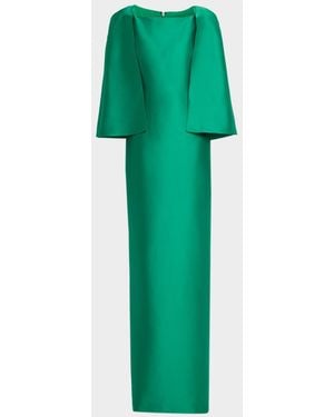 Badgley Mischka Mikado Cape Column Gown - Green
