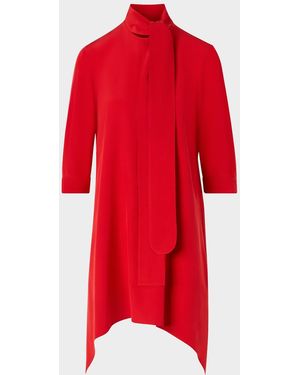 Akris Punto Neck Scarf 3/4-Sleeve Silk Tunic Blouse - Red