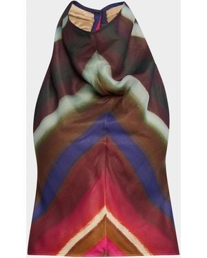 Christopher John Rogers Louie Stripe Cowl Halter Top - Red