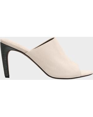 Brunello Cucinelli 80Mm Monili Suede Mules - White